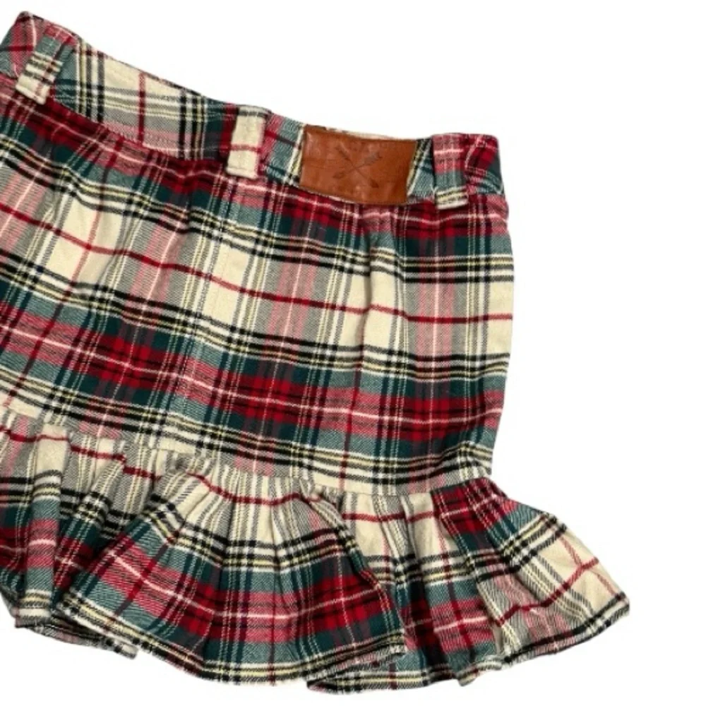 Ralph Lauren Girls Red Plaid Ruffle Mini Skirt Size 14 Preppy Tartan Wool Blend